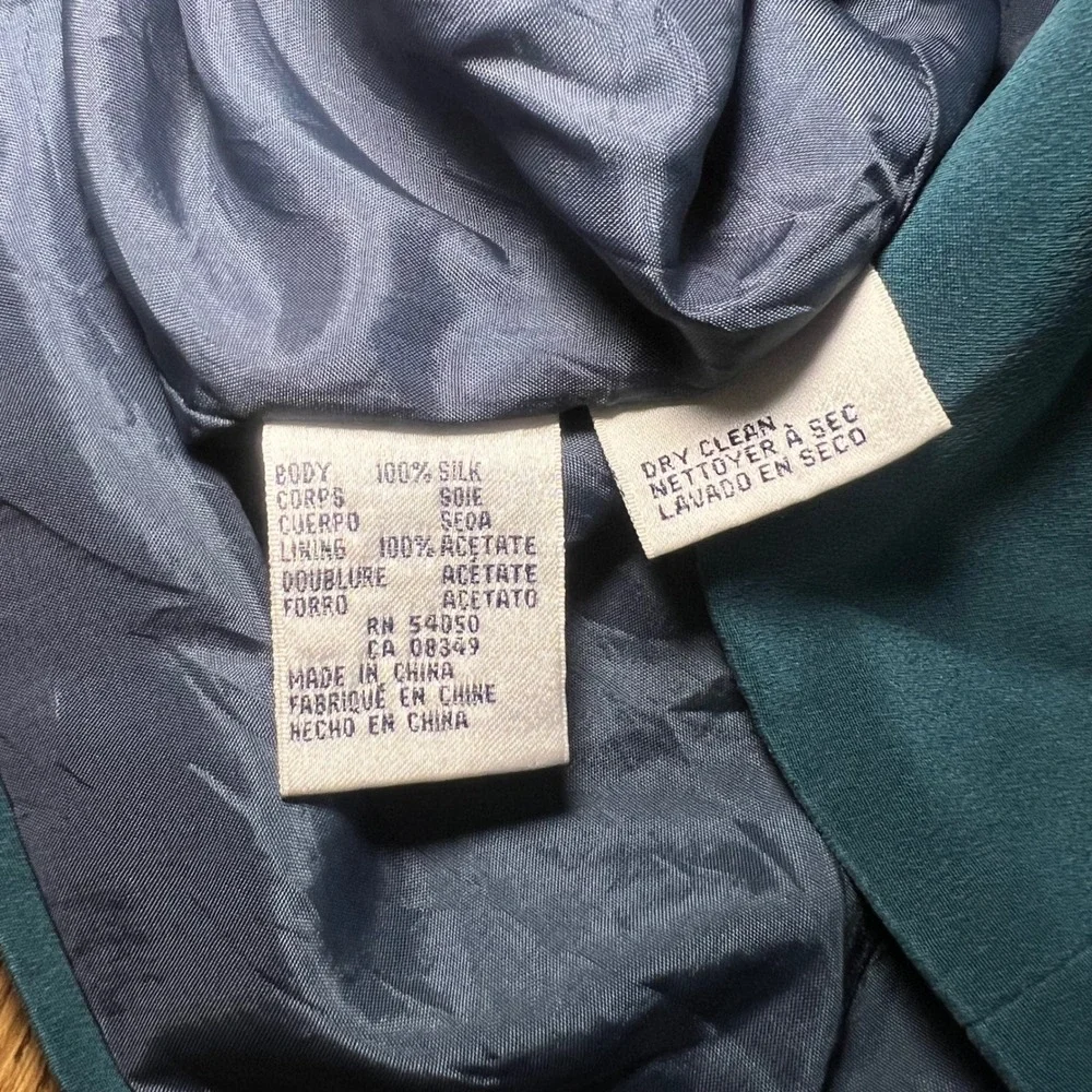 Vintage 90s Rena Rowan for Saville Petite Teal 100% Silk Blazer Jacket 8P Retro‎